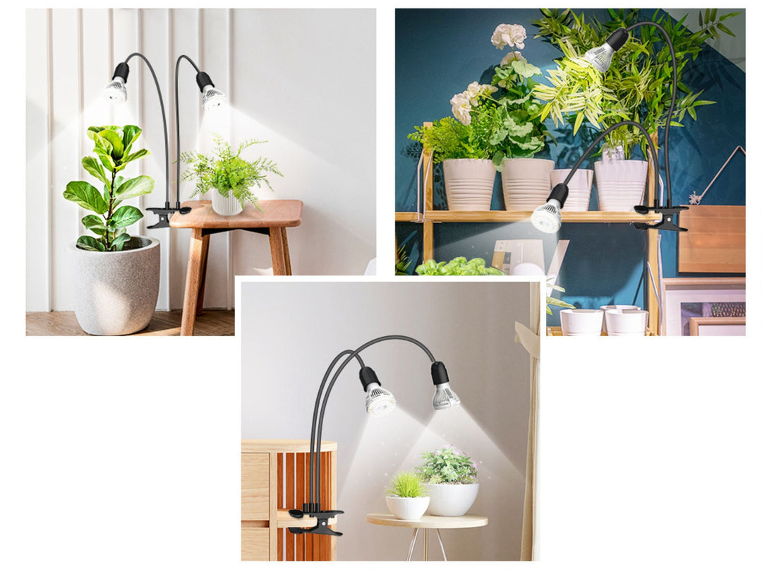 Adjustable 2-Head Clip-on LED Grow Light 20W for Plants & Terrariums