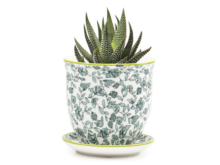 Floral Ceramic Plant Pot - Green | 10 cm