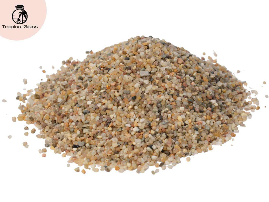Pile of Samoa coarse sand with natural beige texture for terrarium layering and decorative plant displays