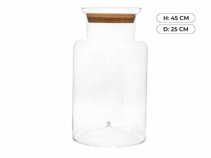 Ekstra large glass jar with a cork lid on a white background