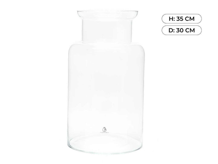 Handmade 45cm clear glass vessel with natural bubbles, ideal for plants or bouquets