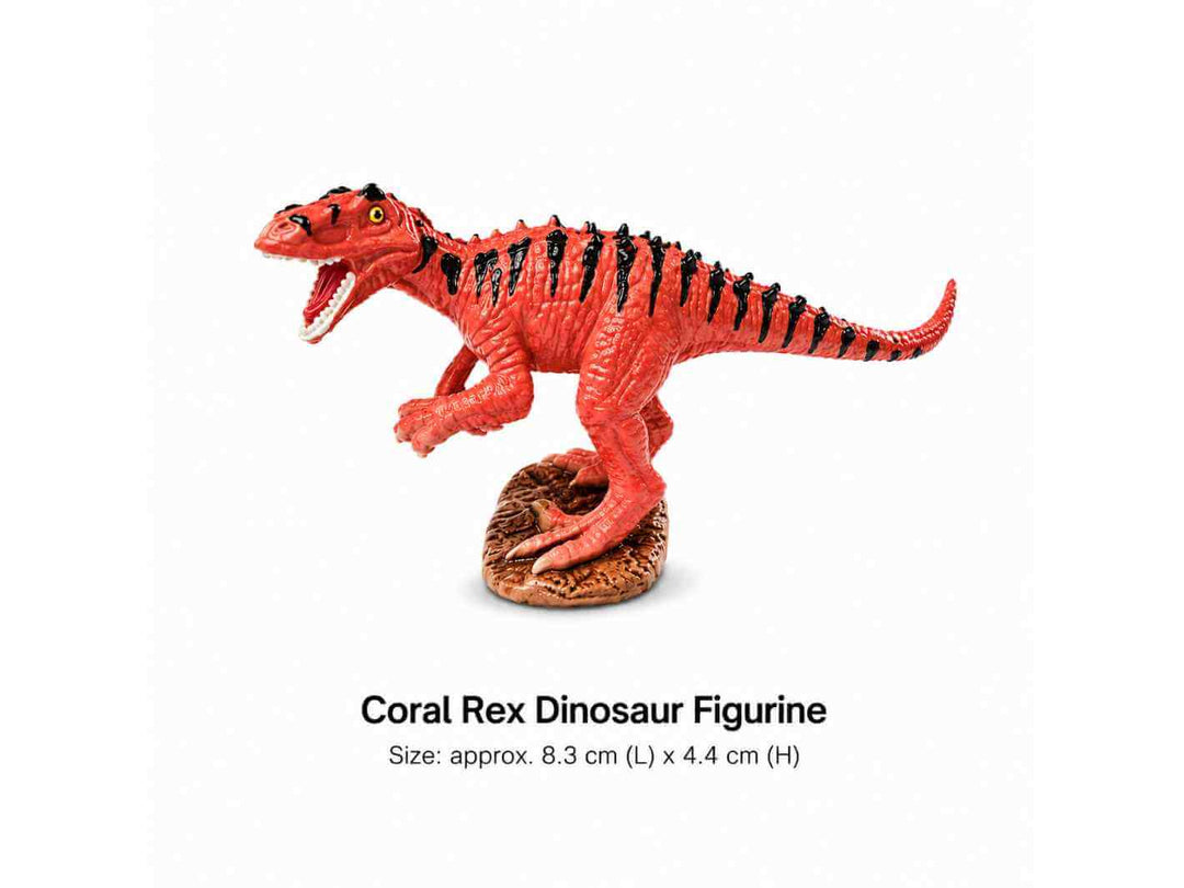 Bright Coral Rex dinosaur figurine for adding bold colour to a terrarium or plant pot