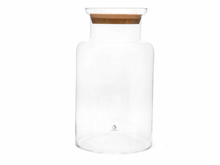 45cm high clear glass jar with straight sides and cork top