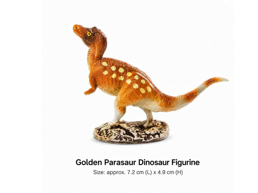 Golden Parasaur dinosaur figurine for adding warm colour to terrariums and fairy gardens