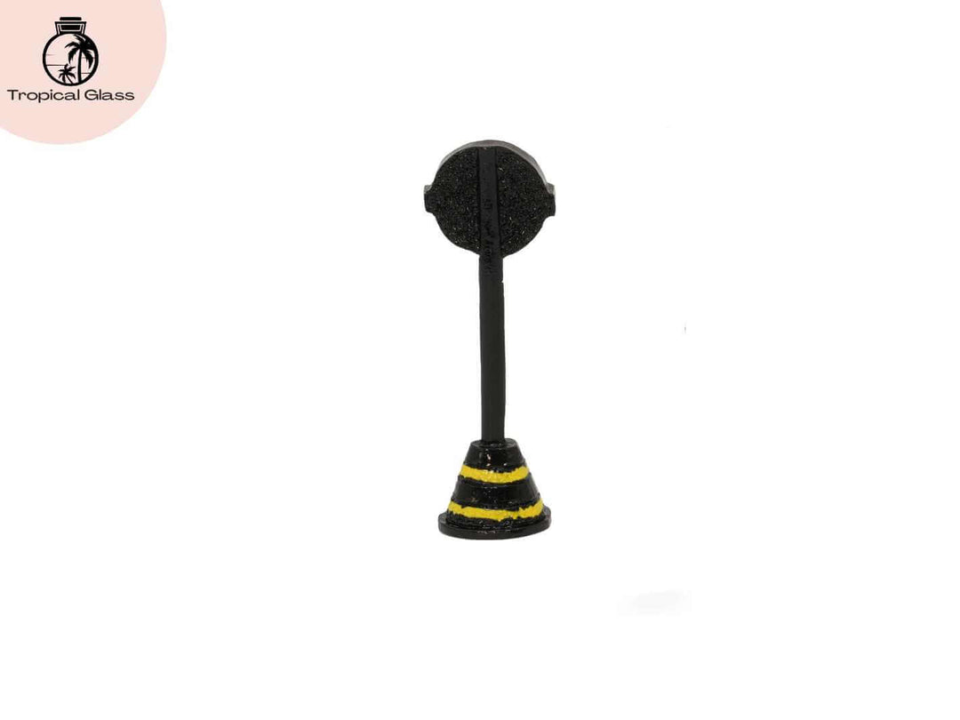 Back view of London Tube sign miniature figurine for terrarium and model scenery
