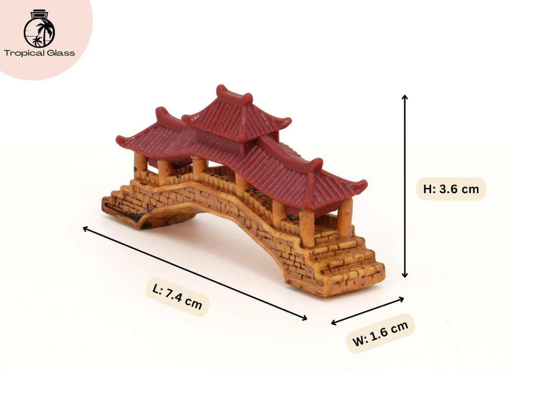 Mini pagoda bridge ornament size details, measurements for terrarium and miniature setups