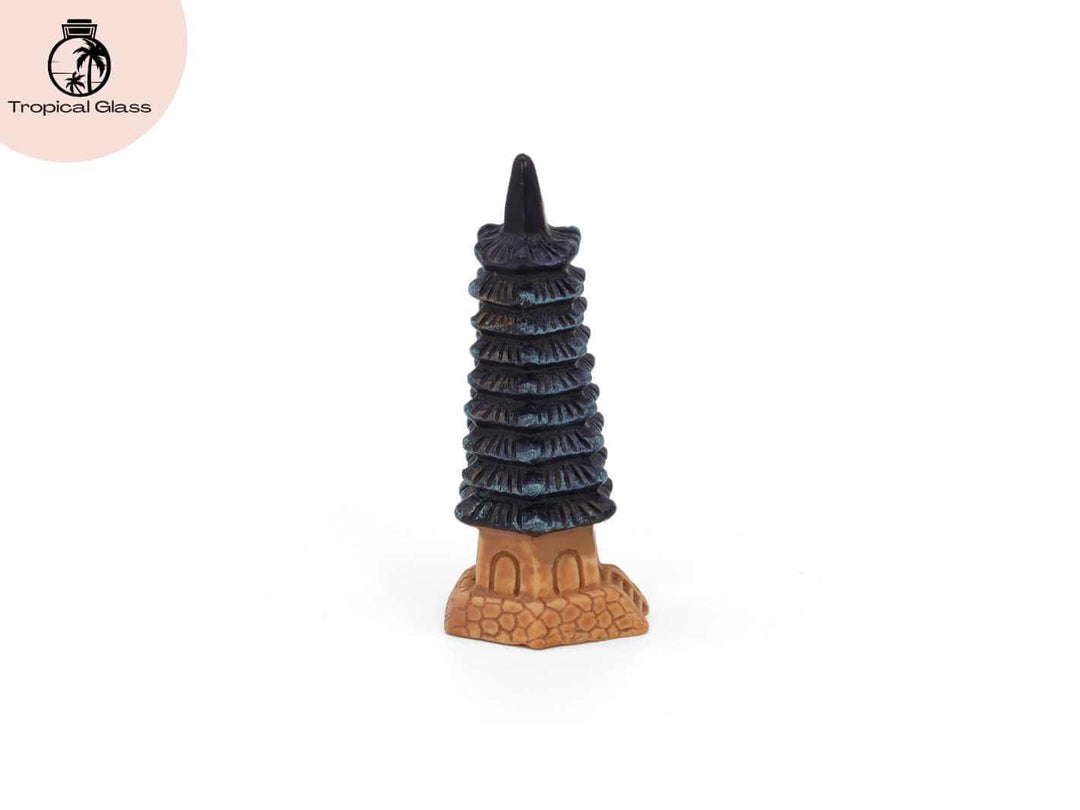Mini pagoda tower ornament side view, showing layered structure and detailed design