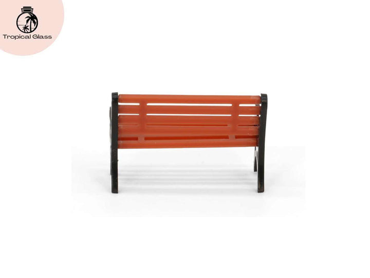 Back view of mini park bench ornament, small decorative bench for terrarium accessories and diorama setups