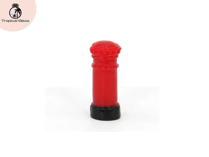Back view of mini red British post box figurine for fairy garden and terrarium accessories