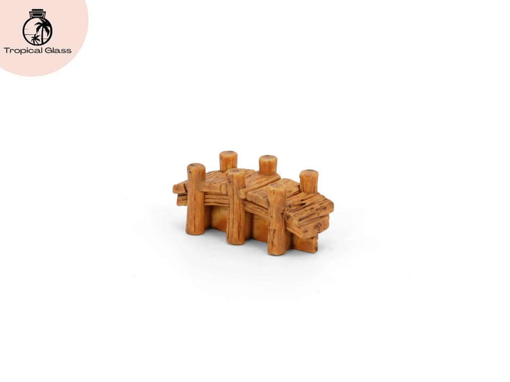 Side profile view of the miniature bridge figurine with rustic wooden style detail