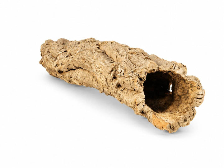 A natural cork log toy or decorative piece with a hollow center, shown on a plain white background.