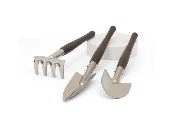 Premium terrarium tool set including rake, shovel and spade for terrariums, plant care and miniature gardening