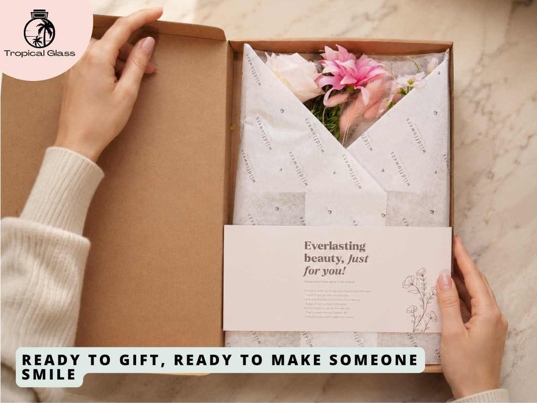 Ready to gift letterbox flower box with dried and artificial flowers for birthdays and thank you gifts
