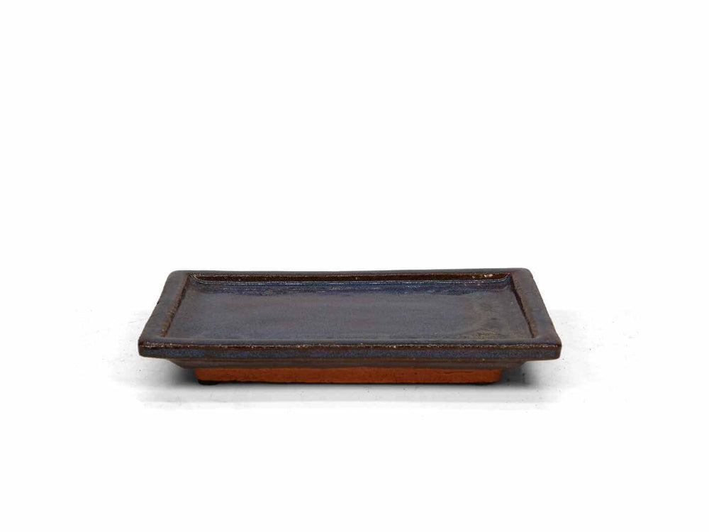 Ceramic stoneware saucer as display base for kokedama, deep blue glaze