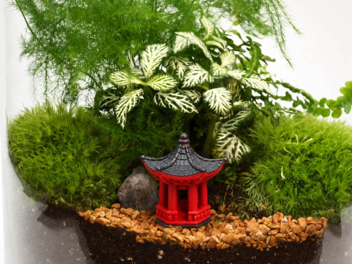 Small Red Pagoda Terrarium Figurine