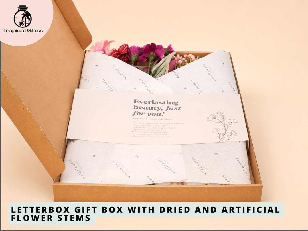 Red letterbox flower gift box with dried and artificial flowers ready to arrange at home