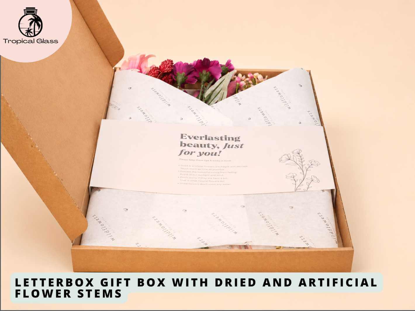 Red letterbox flower gift box with dried and artificial flowers ready to arrange at home