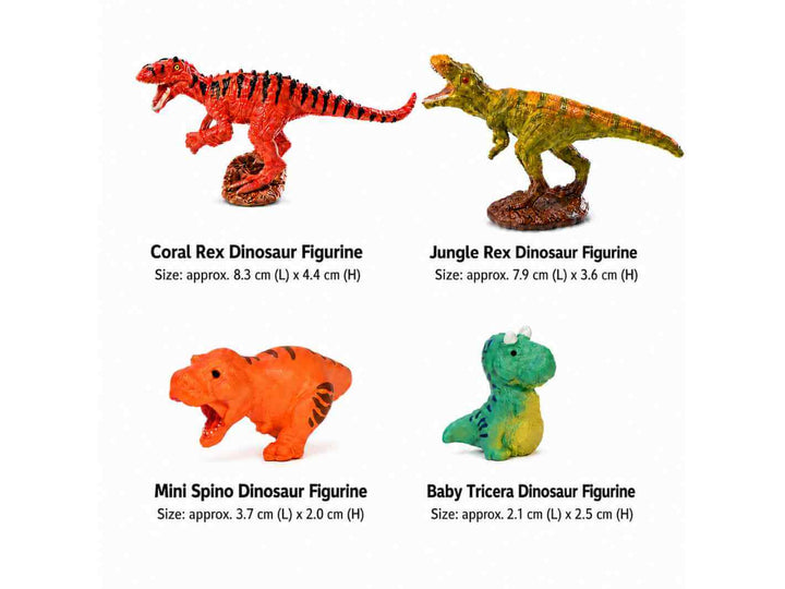 Colourful mini dinosaur figurines in different styles for moss gardens, terrariums and plant pots