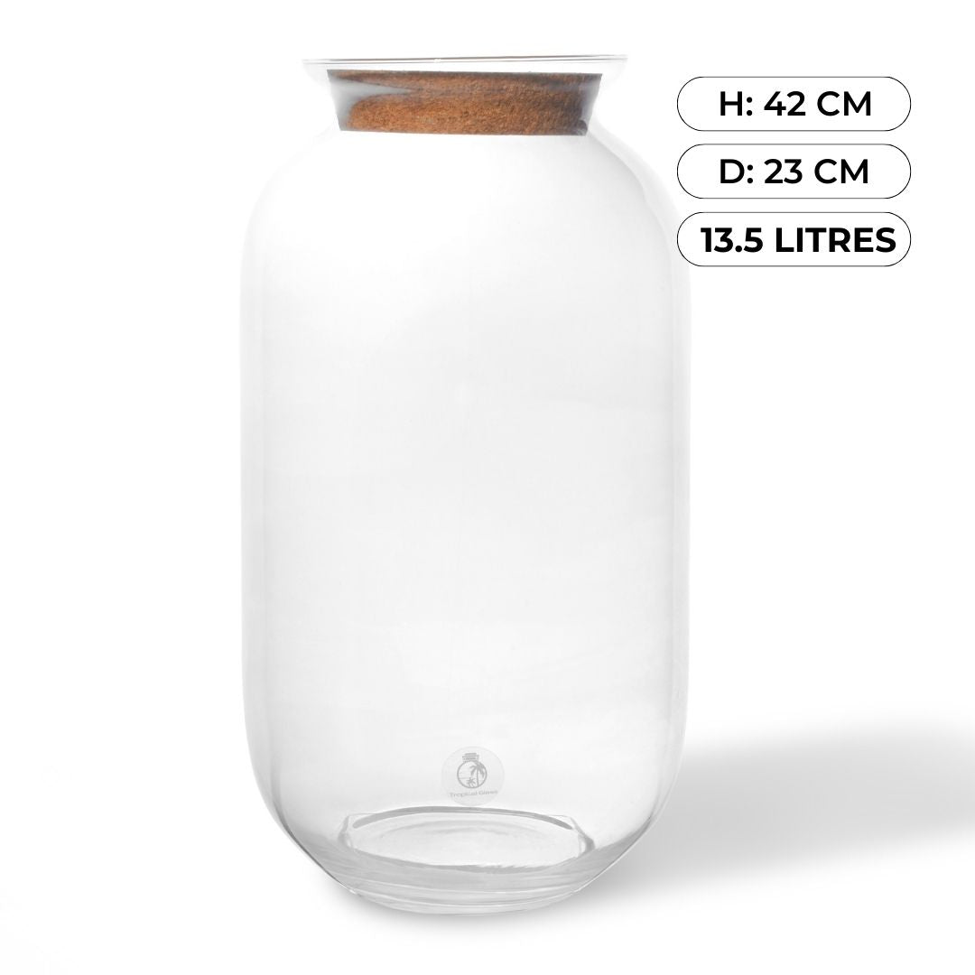 Glass Terrarium Jar 42 cm with Cork Lid | Tall Container | Handmade