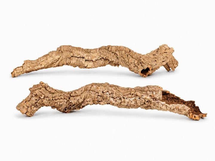 Two natural cork bark pieces with rough, textured surfaces, displayed horizontally against a plain white background.