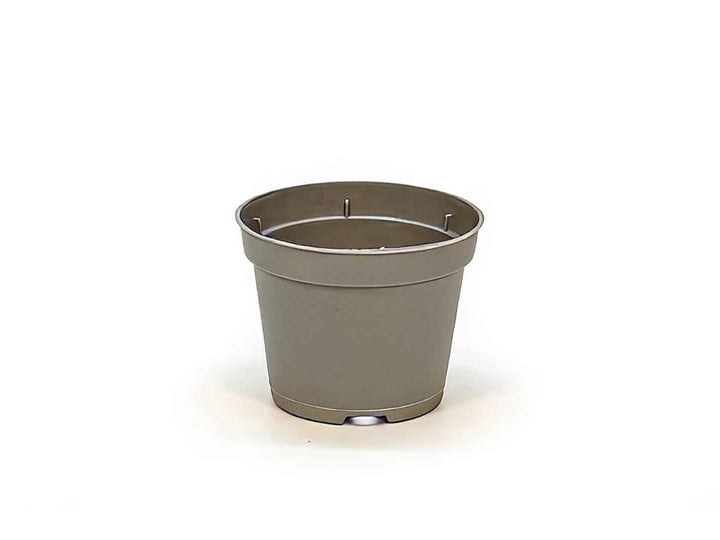 Used small grey plastic plant pot with drainage holes, ideal for seedlings and small indoor plants