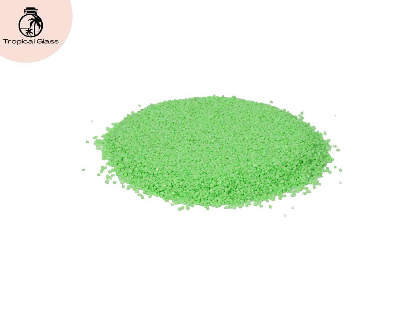 Bright neon green decorative micro gravel used for terrarium layers, succulent top dressing and creative glass plant displays