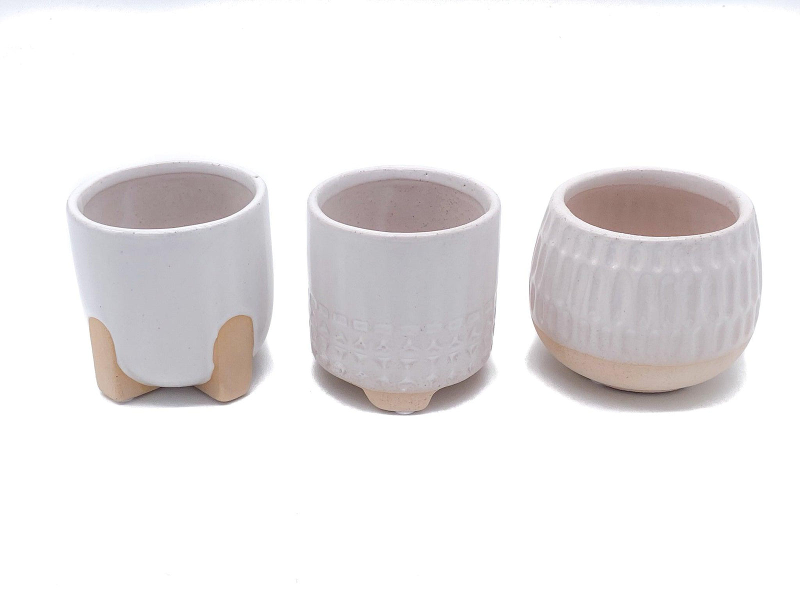 White & Beige Indoor Planter | Plant Pot 6 cm - Tropical Glass