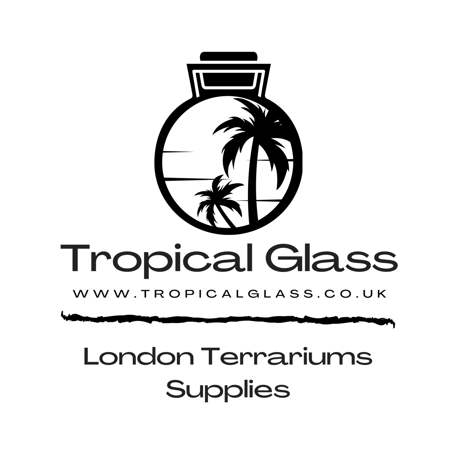 A logo featuring the text Tropical Glass prominently displayed, along with the website URL www.tropicalglass.co.uk.